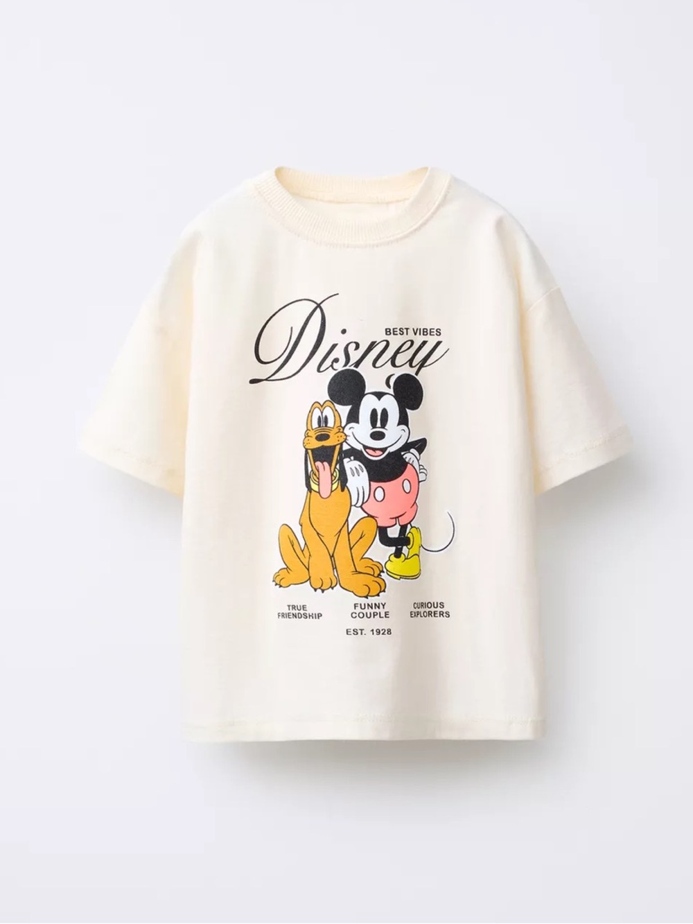 Zara Disney Cream Kids Tee with Mickey & Pluto Graphic